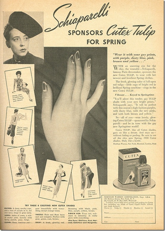 1930s Cutex Nail Polish ad featuring Schiaparelli[4]