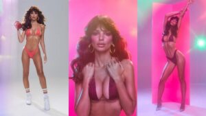 Emily Ratajkowski a nyolcvanas évek stílusában hírdet fürdőruhát